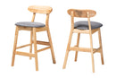 Melrose Gray Fabric and Natural Brown 2Pc Counter Stool Set Baxton
