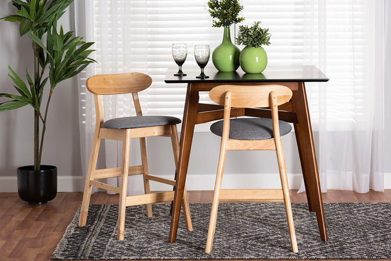 Melrose Gray Fabric and Natural Brown 2Pc Counter Stool Set Baxton