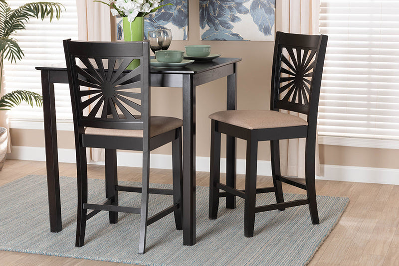 Silas Modern Beige Fabric and Espresso Brown Counter Stool Baxton