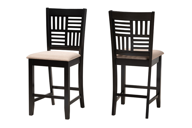 Marin Modern Beige Fabric and Dark Brown Finished Wood 2-Piece Counter Stool Set