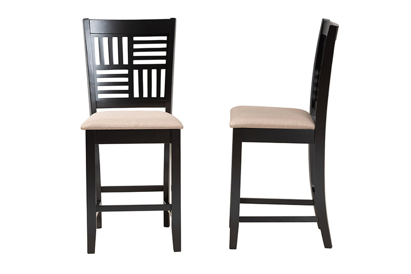 Marin Modern Beige Fabric and Dark Brown 2Pc Counter Stool Set Baxton
