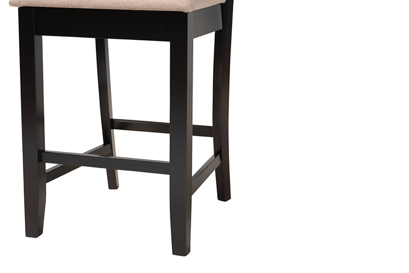 Marin Modern Beige Fabric and Dark Brown Finished Wood 2-Piece Counter Stool Set