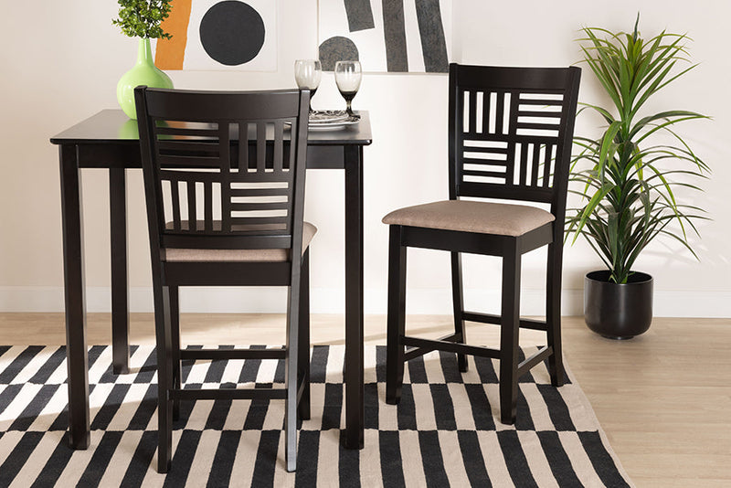 Marin Modern Beige Fabric and Dark Brown 2Pc Counter Stool Set Baxton