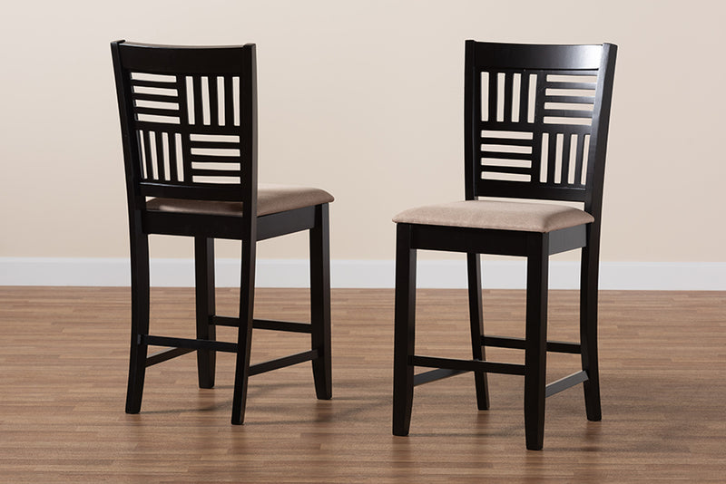 Marin Modern Beige Fabric and Dark Brown Finished Wood 2-Piece Counter Stool Set