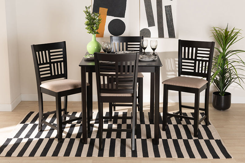 Marin Modern Beige Fabric and Dark Brown 5-Piece Pub Set Baxton