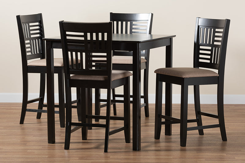 Marin Modern Beige Fabric and Dark Brown Finished Wood 5-Piece Pub Set