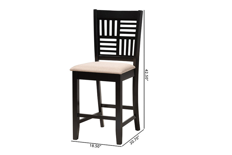 Marin Modern Beige Fabric and Dark Brown 2Pc Counter Stool Set Baxton