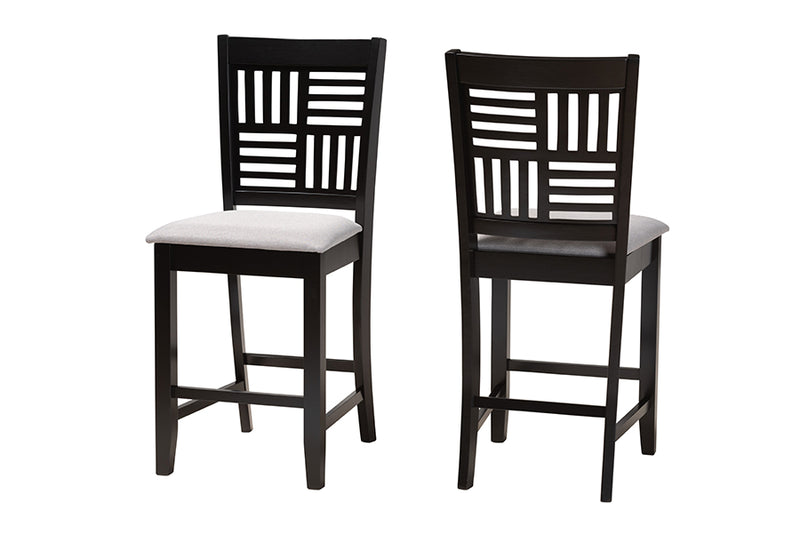 Marin Modern Gray Fabric and Dark Brown Finished Wood 2-Piece Counter Stool Set