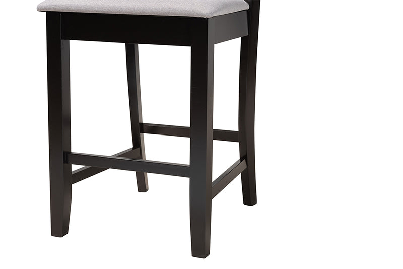 Marin Modern Gray Fabric and Dark Brown Finished Wood 2-Piece Counter Stool Set