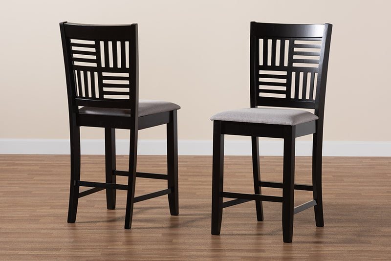 Marin Modern Gray Fabric and Dark Brown Finished Wood 2-Piece Counter Stool Set