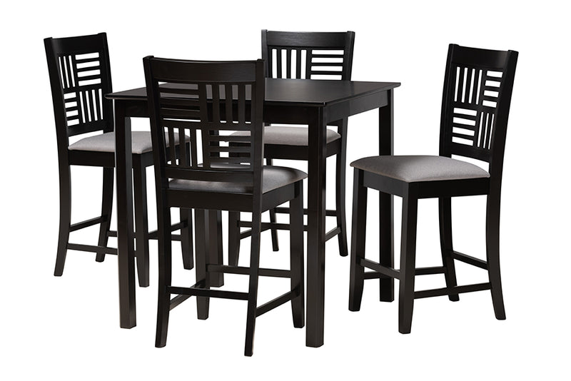 Marin Modern Gray Fabric and Dark Brown Finished Wood 5-Piece Pub Set