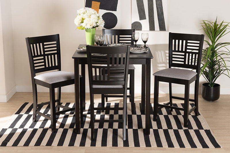Marin Modern Gray Fabric and Dark Brown 5-Piece Pub Set Baxton