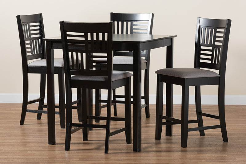 Marin Modern Gray Fabric and Dark Brown Finished Wood 5-Piece Pub Set