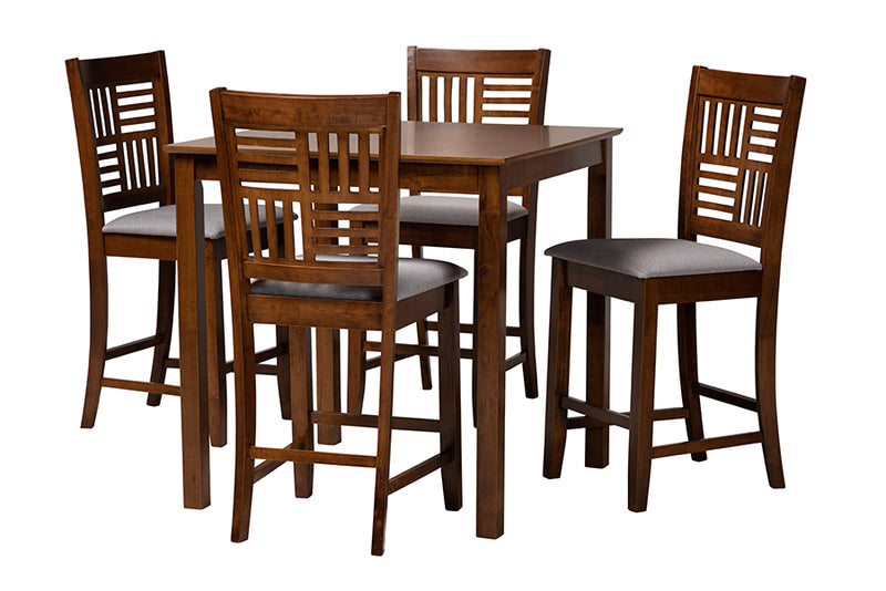 Marin Modern Gray Fabric and Walnut Brown Finished Wood 5-Piece Pub Set