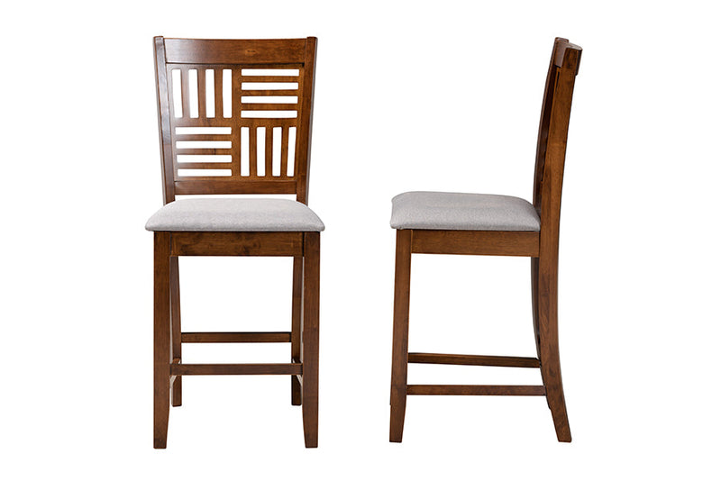 Marin Modern Gray Fabric and Walnut Brown 2Pc Counter Stool Set Baxton