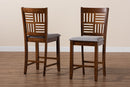 Marin Modern Gray Fabric and Walnut Brown 2Pc Counter Stool Set Baxton