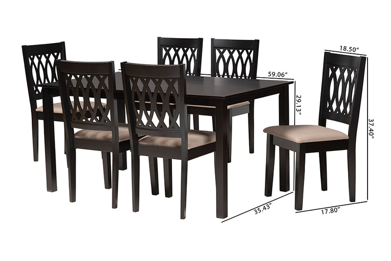 Kiara Modern Beige Fabric and Espresso Brown Finished Wood 7-Piece Dining Set