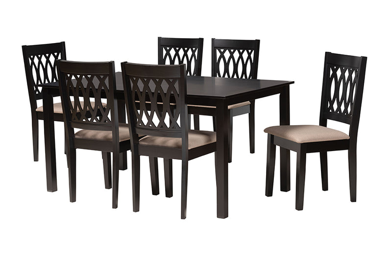 Kiara Modern Beige Fabric and Espresso Brown Finished Wood 7-Piece Dining Set