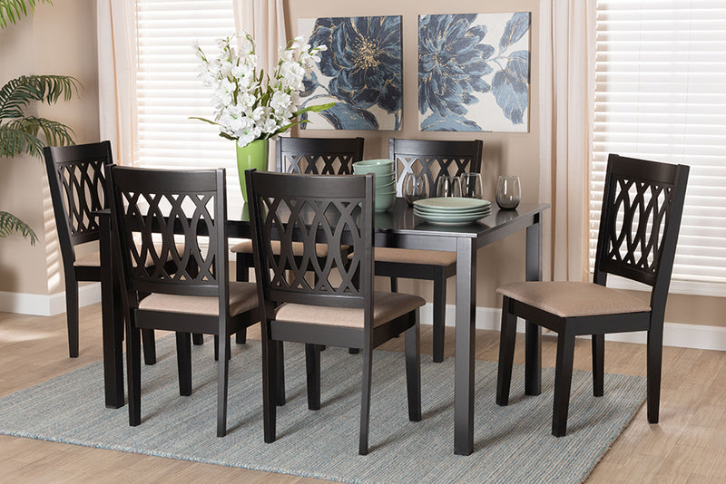 Kiara Modern Beige Fabric and Espresso Brown Finished Wood 7-Piece Dining Set