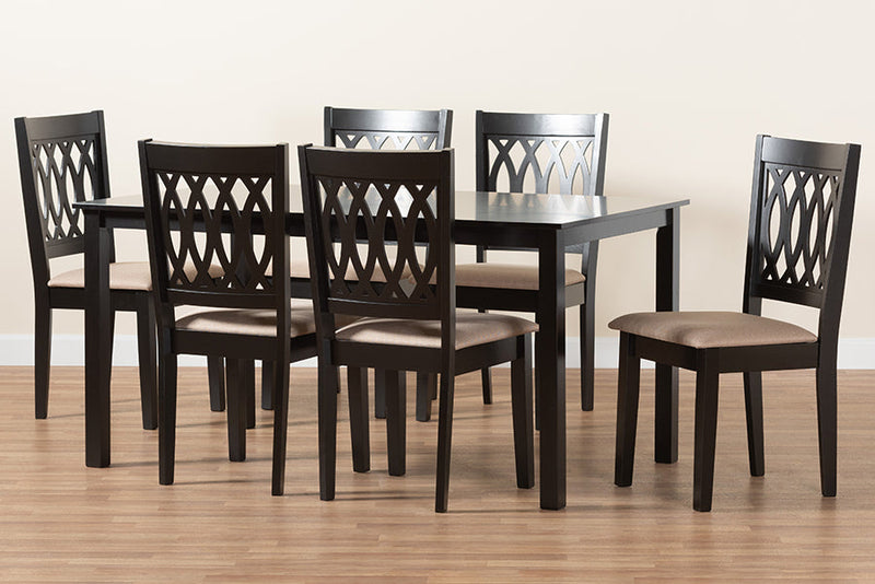 Kiara Modern Beige Fabric and Espresso Brown 7-Piece Dining Set Baxton