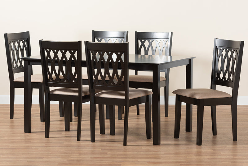 Kiara Modern Beige Fabric and Espresso Brown Finished Wood 7-Piece Dining Set