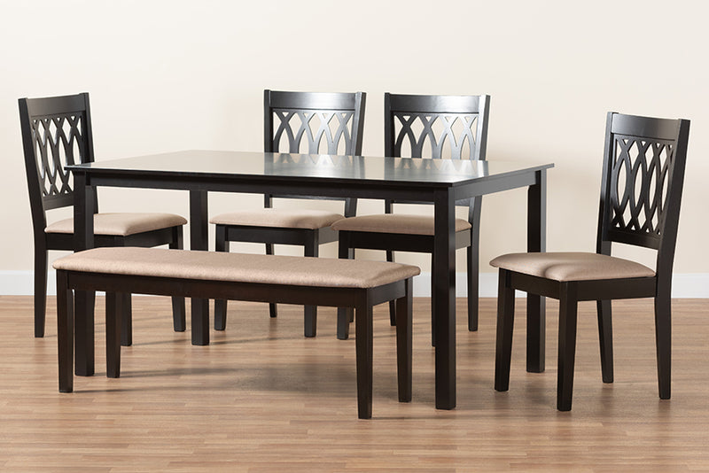 Kiara Modern Beige Fabric and Espresso Brown Finished Wood 6-Piece Dining Set