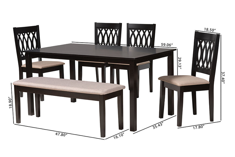 Kiara Modern Beige Fabric and Espresso Brown 6-Piece Dining Set Baxton
