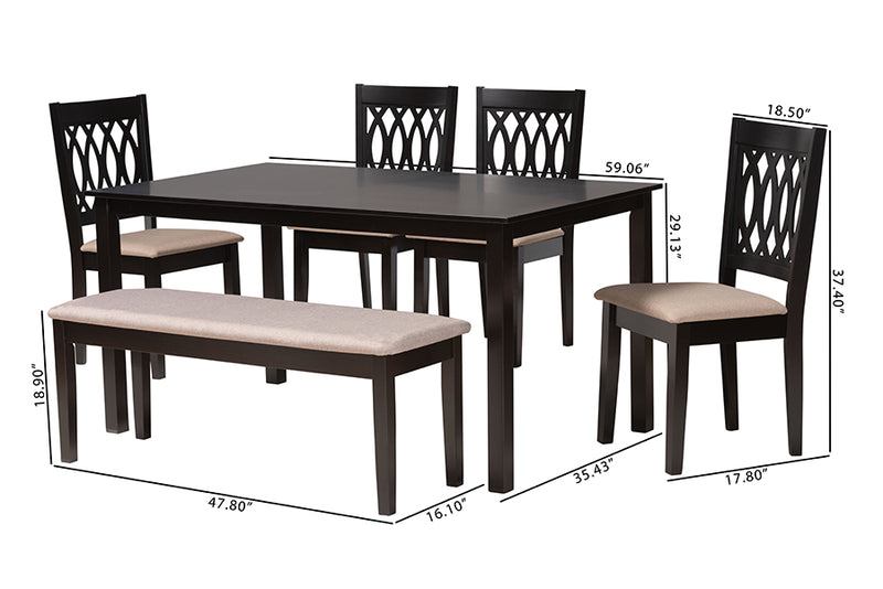 Kiara Modern Beige Fabric and Espresso Brown Finished Wood 6-Piece Dining Set