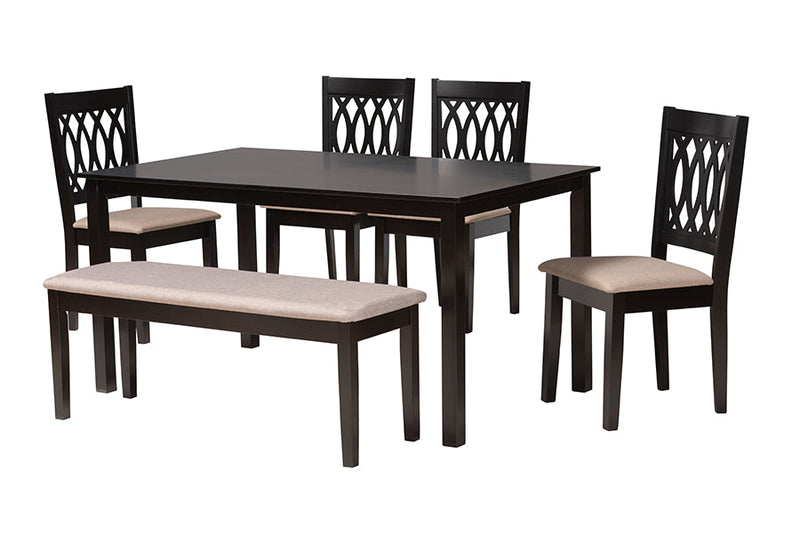 Kiara Modern Beige Fabric and Espresso Brown 6-Piece Dining Set Baxton