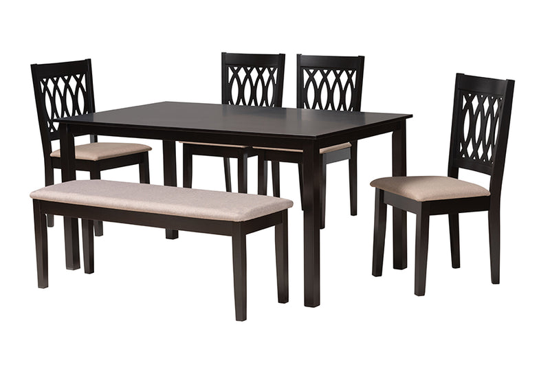 Kiara Modern Beige Fabric and Espresso Brown Finished Wood 6-Piece Dining Set