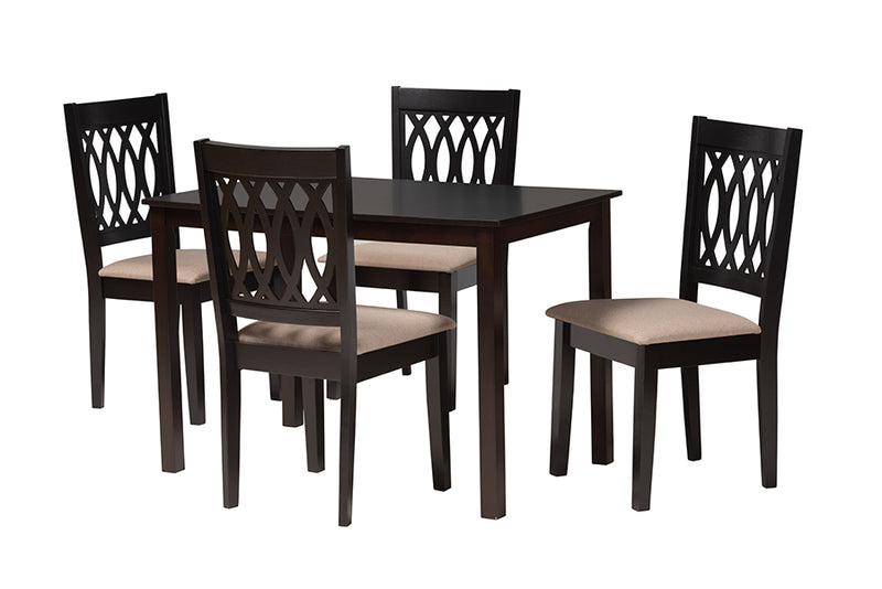 Kiara Modern Beige Fabric and Espresso Brown Finished Wood 5-Piece Dining Set