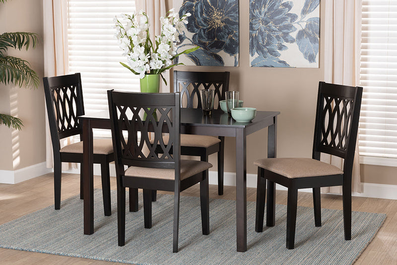 Kiara Modern Beige Fabric and Espresso Brown 5-Piece Dining Set Baxton