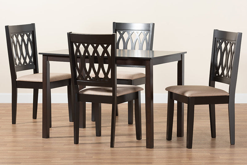 Kiara Modern Beige Fabric and Espresso Brown 5-Piece Dining Set Baxton