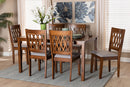 Kiara Modern Gray Fabric and Walnut Brown 7-Piece Dining Set Baxton