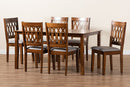 Kiara Modern Gray Fabric and Walnut Brown 7-Piece Dining Set Baxton