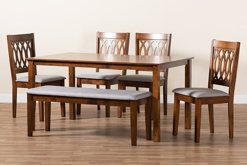 Kiara Modern Gray Fabric and Walnut Brown 6-Piece Dining Set Baxton