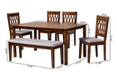 Kiara Modern Gray Fabric and Walnut Brown 6-Piece Dining Set Baxton