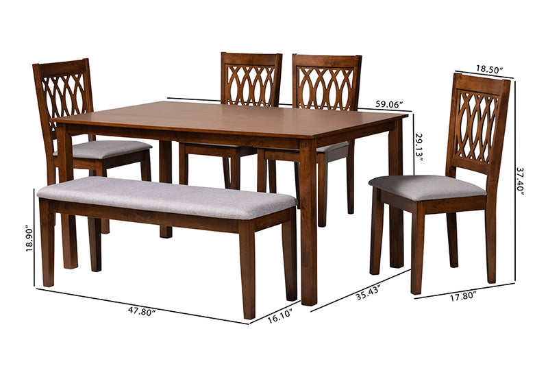 Kiara Modern Gray Fabric and Walnut Brown Finished Wood 6-Piece Dining Set