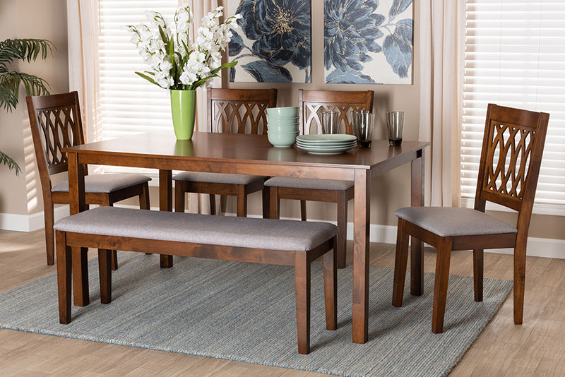 Kiara Modern Gray Fabric and Walnut Brown Finished Wood 6-Piece Dining Set