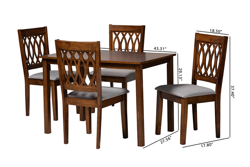 Kiara Modern Gray Fabric and Walnut Brown 5-Piece Dining Set Baxton