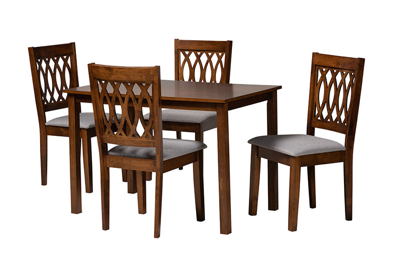Kiara Modern Gray Fabric and Walnut Brown 5-Piece Dining Set Baxton
