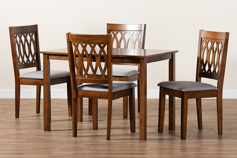 Kiara Modern Gray Fabric and Walnut Brown 5-Piece Dining Set Baxton