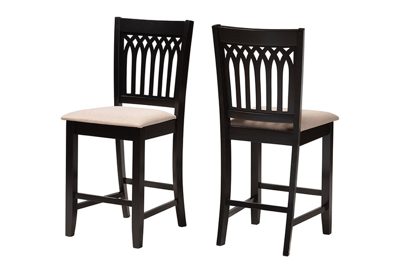 Oteria Modern Beige Fabric and Dark Brown Finished Wood 2-Piece Counter Stool Set