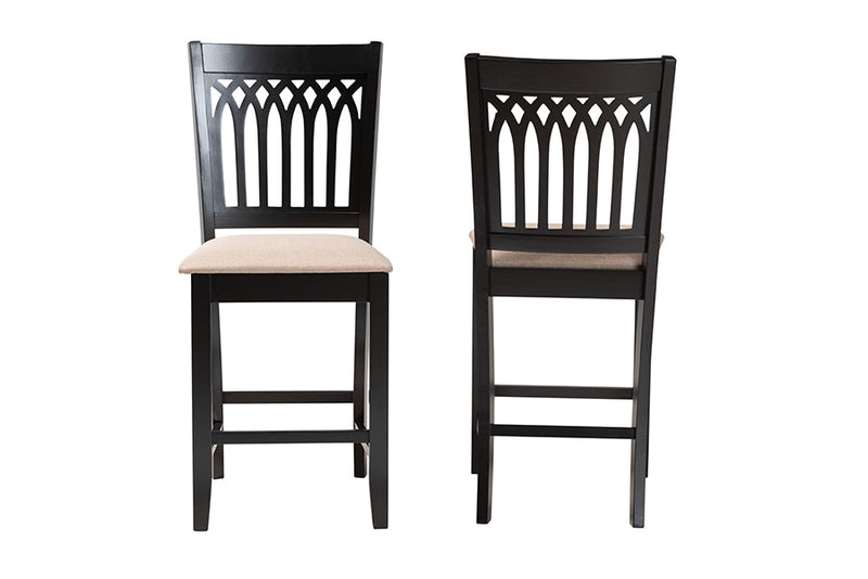 Oteria Modern Beige Fabric and Dark Brown 2Pc Counter Stool Set Baxton