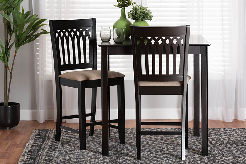 Oteria Modern Beige Fabric and Dark Brown Finished Wood 2-Piece Counter Stool Set