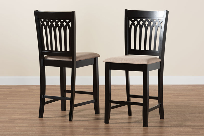 Oteria Modern Beige Fabric and Dark Brown Finished Wood 2-Piece Counter Stool Set