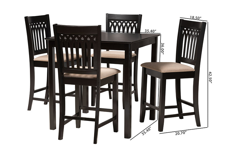 Oteria Modern Beige Fabric and Dark Brown Finished Wood 5-Piece Pub Set