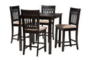 Oteria Modern Beige Fabric and Dark Brown 5-Piece Pub Set Baxton