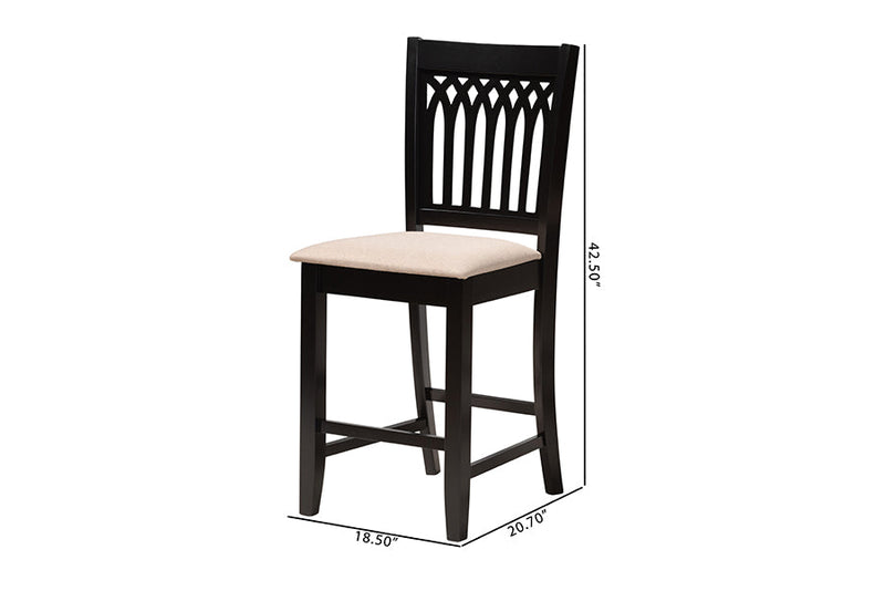 Oteria Modern Beige Fabric and Dark Brown 2Pc Counter Stool Set Baxton