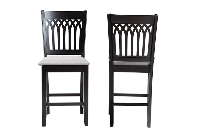 Oteria Modern Gray Fabric and Dark Brown 2Pc Counter Stool Set Baxton